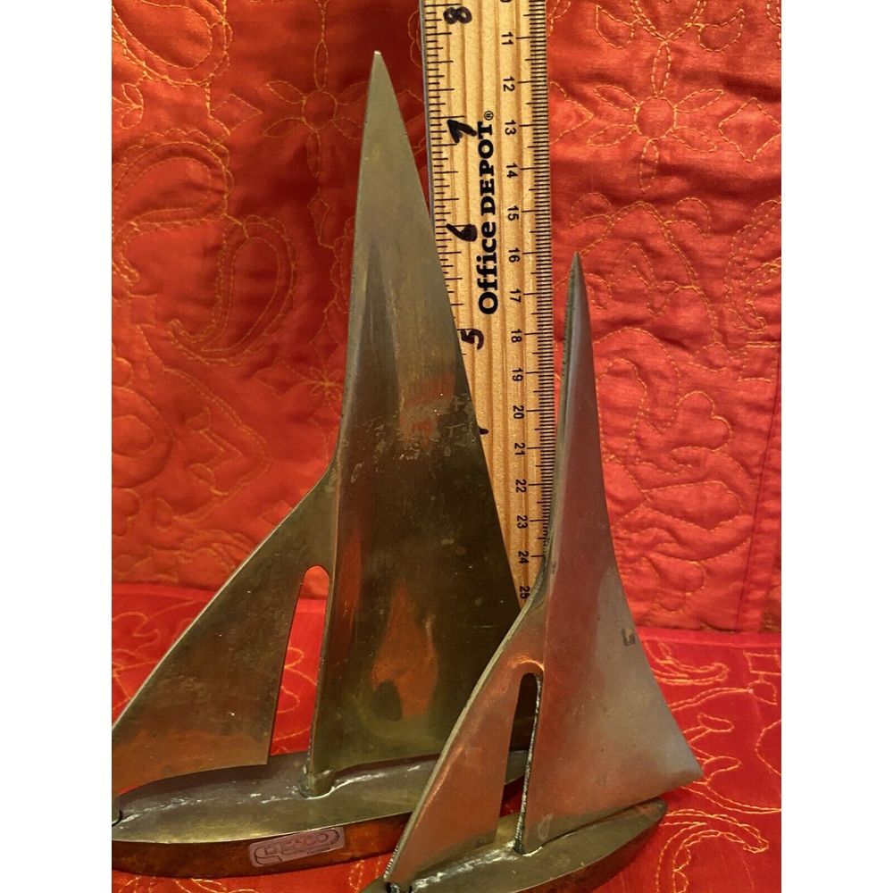 MCM Vintage Brass Sailboat Set 6" & 7.75" Tall‎ Mid Century Modern Solid Taiwan - Picture 6 of 6